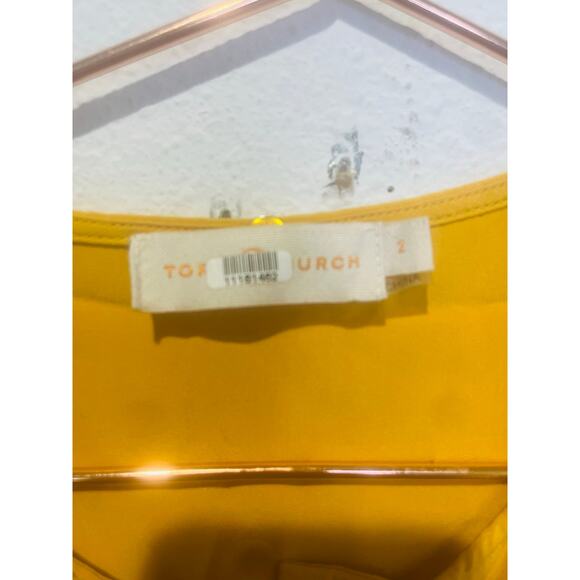 TORY BURCH Women's Yellow Golden 100% Silk Crew Neckline Sophia Dress Size 2 - Picture 6 of 11
